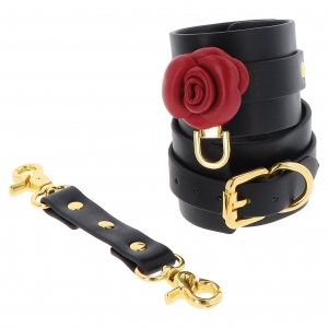 Cătușe Din Piele Wild Roses Wrist Cuffs Negru pe Denysa.ro