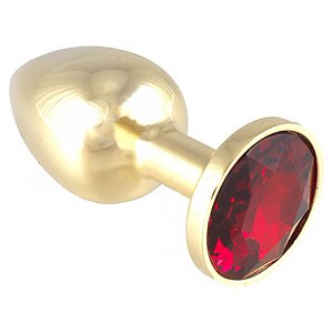 Plug Anal Metalic Auriu Cu Cristal Rosu