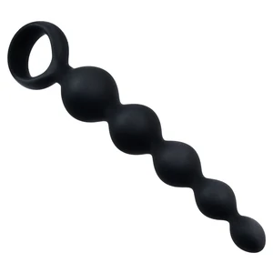 Bile Anale Din Silicon Cu Striații 14cm Negru