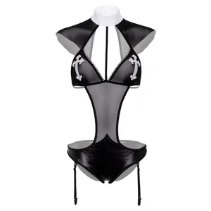 Body Not So Holy Wet Look Negru Costum Daring Intimates Not So Holy Negru S-m