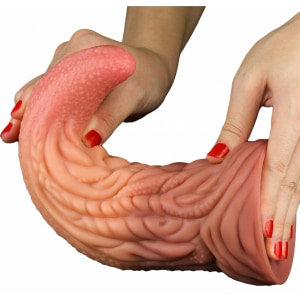 Dildo În Formă De Limbă Platinum 25cm – Strat Dublu Maro