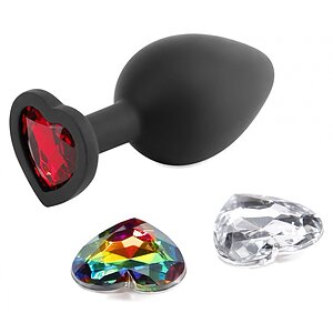 Dop Anal Glams Xchange Heart Medium - silicon 8.1 cm Negru pe Denysa.ro