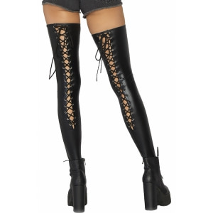 Dresuri Leg Avenue Wetlook Lace Up Thigh Highs Negru pe Denysa.ro