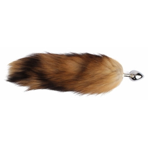 Plug Anal Aluminiu cu Coadă Blăniță 43 cm Fluffy Fox Argintiu