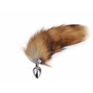 Plug Anal Aluminiu cu Coadă Blăniță 43 cm Fluffy Fox Argintiu