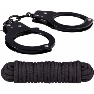 Kit Nmc: Cătușe Metalice Reglabile și Frânghie 3 M Negru pe Denysa.ro