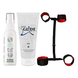 Catuse Cu Puf Roz Kit Plăcere Intensă: Set BDSM + Lubrifiant Anal
