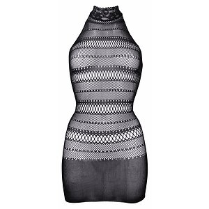 Le Desir High Lace Neck Net Mini Dress Negru pe Denysa.ro