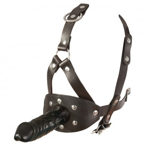 Leather Head Harness with Dildo Negru pe Denysa.ro
