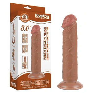 LoveToy Sliding Skin 20 cm – TPE Densitate Duală, Ventuză Puternică Maro