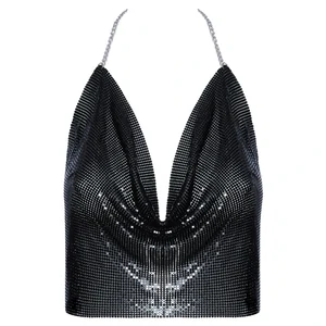 Top Metalic Negru Backless Reglabil