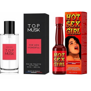 Pachet Afrodisiac Hot Sex Girl 20ml + Parfum Feromoni Top Musk 75ml pe Denysa.ro