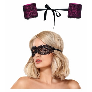 Catuse Sex Pachet Cătușe Obsessive Roseberry Mov + Mască Obsessive A710 Negru