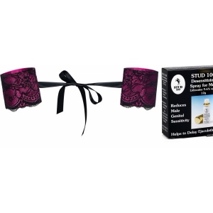 Pachet Cătușe Obsessive Roseberry Mov + Spray Stud 100 Original Roz pe Denysa.ro