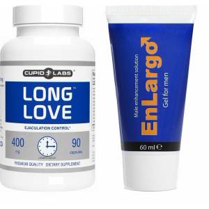 Pachet Cremă Mărirea Penisului Enlargo 100ml + Pastile Ejaculare Precoce Long Love 90buc pe Denysa.ro