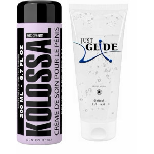 Pachet Cremă Mărire Penis Kolossal 200ml + Lubrifiant Just Glide Anal 200ml pe Denysa.ro