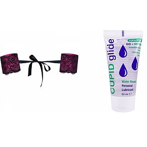 Pachet Cătușe Obsessive Roseberry Mov + Lubrifiant Bio Cupid Glide pe Denysa.ro