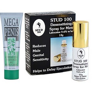Pachet Cremă Mărire Mega Penis 75ml + Spray Stud 100 Original pe Denysa.ro