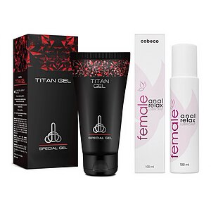 Pachet Cremă Mărirea Penisului Titan Gel Original 50ml + Lubrifiant Anal Female Cobeco Relax 120ml pe Denysa.ro