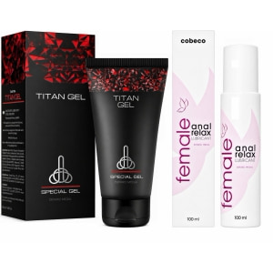 Pachet Cremă Mărirea Penisului Titan Gel Original 50ml + Lubrifiant Anal Female Cobeco Relax 120ml pe Denysa.ro