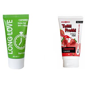 Pachet Gel Ejaculare Precoce Long Love 50ml + Lubrifiant Sex Oral Capsuni 100ml