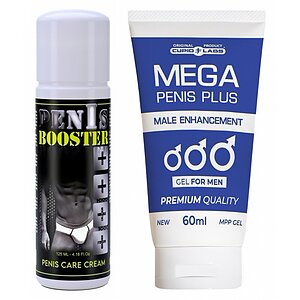 Pachet Gel Mărire Penis Mega Penis Plus 65ml Și Cremă Pentru Potență Penis Booster 125ml pe Denysa.ro