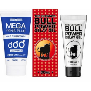 Pachet Gel Mărire Penis Mega Penis Plus 65ml Și Gel Ejaculare Prematură Bull Power Delay 30ml pe Denysa.ro