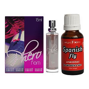 Pachet Parfum Feromoni PheroFem 15ml + Picături Afrodisiace Spanish Fly 20ml