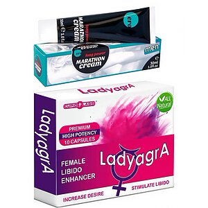 Pachet Pastile Libido Ladyagra 10buc + Penis Marathon Long Power Creme 30ml pe Denysa.ro