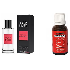 Sex Shop Promotii Pachet Picaturi Ejaculare Precoce Long Love 20ml + Parfum Feromoni Top Musk 75ml