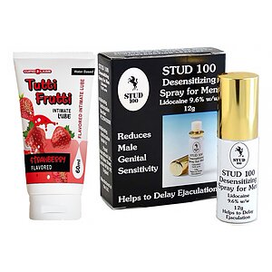 Pachet Spray Stud 100 Original + Lubrifiant Sex Oral Căpșuni 100ml pe Denysa.ro