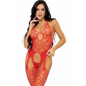 Bodystocking Plasă Inimioare Leg Avenue siluetă Conturată Roșu S-L