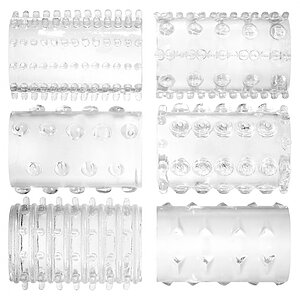 Set 6 Mansoane Penis Adam And Eve Super Stretch Tickler Transparent