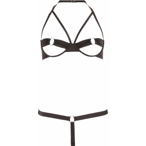 Sutien Halter Reglabil Cu Inele Metalice Set Sutien Si String Decupat Negru
