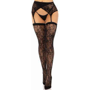 Set Dresuri cu Jartieră Din Dantelă Neagră Leg Avenue Negru S-L