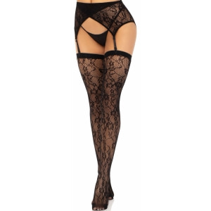 Set Dresuri cu Jartieră Din Dantelă Neagră Leg Avenue Negru S-L