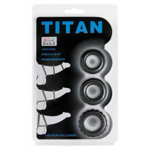 Set Inele Penis Titan 3 în 1 Silicone Negru
