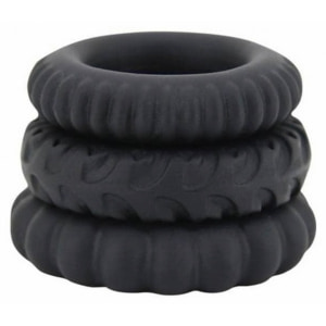 Set Inele Penis Titan 3 în 1 Silicone Negru