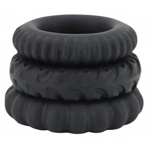 Set Inele Penis Titan 3 în 1 Silicone Negru