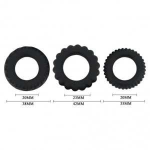Set Inele Penis Titan 3 în 1 Silicone Negru