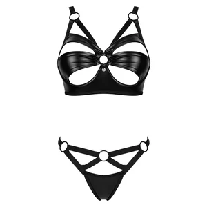 Lenjerie Wet Look Marime Xs-s Pentru Silueta Mica Set Erotic Wet Look Cu Thong Negru