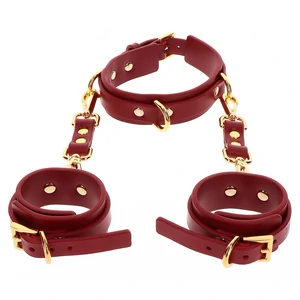 Set Zgardă și Cătușe D-Ring Deluxe Roșu