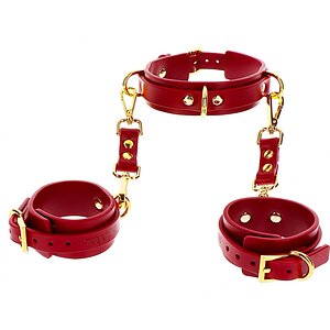 Set Zgardă și Cătușe D-Ring Deluxe Roșu pe Denysa.ro