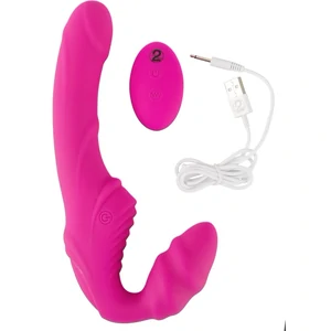 Strapless Strap On Cu 2 Vibratoare Reîncărcabil Roz