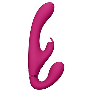 Suki Vibrating Strapless Strap-on Rabbit Roz pe Denysa.ro