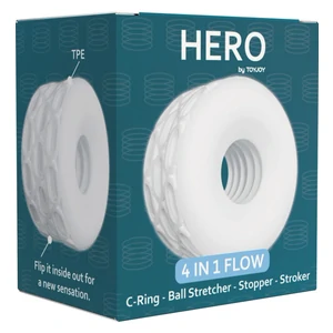 ToyJoy Hero 4în1: Inel C, Întinzător, Masturbator Alb