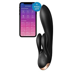 Vibrator Rabbit Satisfyer Double Negru pe Denysa.ro
