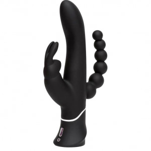 Vibrator Triplu Happy Rabbit Negru pe Denysa.ro
