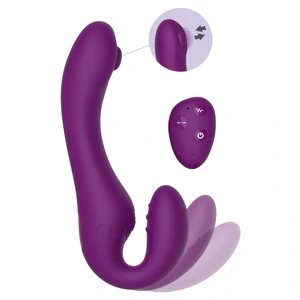 Vibrator Mov Din Silicon Premium 3 Motoare Vibrator Strapless Pentru Cuplu Cu Telecomanda
