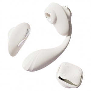 Vibrator DEYA Purtabil cu Telecomandă și Suctiune Alb pe Denysa.ro